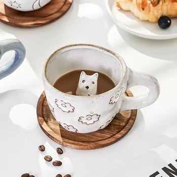 Komik Kupa Hayvan İçinde Köpek Heykelcik Kahve Fincanı 3D Kedi Seramik Komik Karikatür Hayvan Çay Süt Bardak Benzersiz doğum günü hediyesi