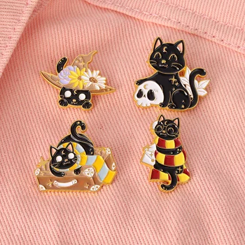 Karikatür küçük siyah kedi broş sevimli ay kedi pin çanta aksesuarları rozeti toptan arkadaşlar için hediye