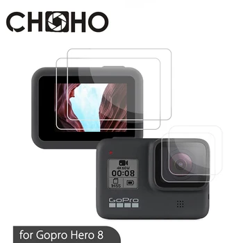 Gopro için 8 Siyah Aksesuarları Ekran Koruyucu tamperli cam Ultra Clear LCD HD + Lens Koruyucu Seti Kiti İnce Git Pro Hero 8