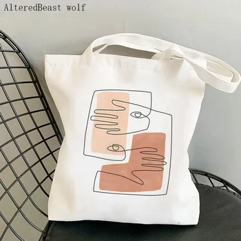 Kadın Alışveriş çantası Soyut Yüz Baskılı Kawaii Çanta Harajuku Alışveriş Tuval Alışveriş Çantası kız çanta Tote Omuz Bayan Çantası