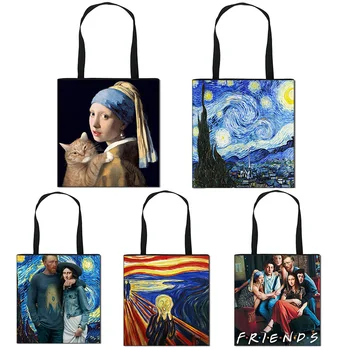 Yıldızlı Gece / Heykeli David / Mona Lisa Kadın Çanta Bayanlar omuz çantaları Van Gogh / Michelangelo Casual Tote Alışveriş Çantaları
