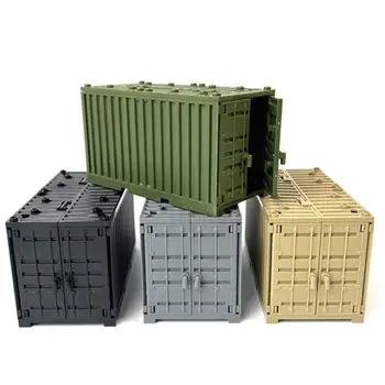Askeri Konteyner Blokları Tuğla Kutusu Boys İçin Savaş Üssü Kargo nakliye konteyneri yapı tuğlaları Yaratıcı DIY Oyuncak blok oyuncaklar