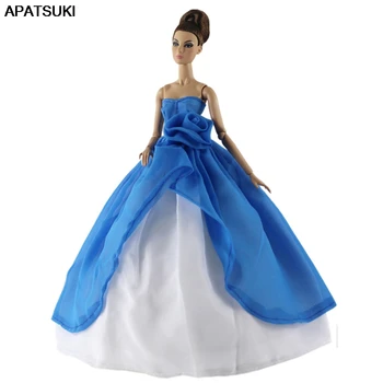 Mavi Gül Kapalı Omuz düğün elbisesi Barbie Bebekler için Parti cüppeli elbiseler dış giyim 1/6 BJD Bebek Aksesuarları DIY