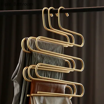 1 pc Altın Alüminyum Alaşım Askıları Çok katmanlı Kurutma Raf Dolap Giyim Pantolon Ev Depolama Tutucu Giysi Ekran Askı
