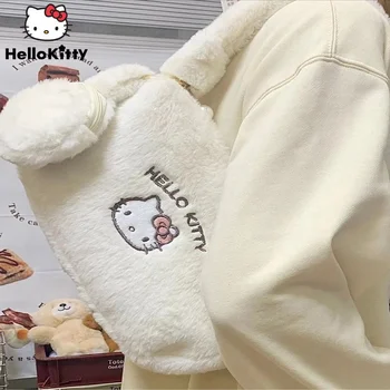 Sanrio Hello Kitty Peluş Beyaz Çanta Kadın Yumuşak Lüks Çanta Çanta İle Y2k Sevimli Koltukaltı Çanta Kadın Kuromi Yeni Moda Kılıf