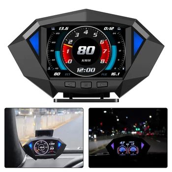 P1 Araba HUD HEAD Up Display OBD2 GPS Çift Sistemi Dijital Kilometre Eğim eğim Ölçer Eğim Ölçer