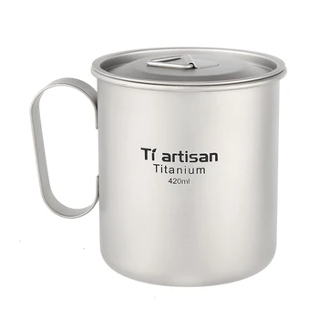 Tiartisan Titanyum Kupa Kahve çay bardağı Ultralight Süt Kupa Sabit Kolu Drinkware Ev Drinkware Titanyum Bardak 420ml Ta8353