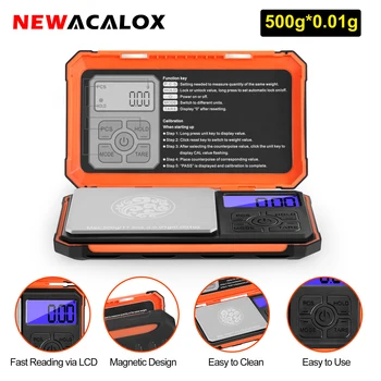 NEWACALOX Miligram Ölçeği 500g x 0.01 g Küçük Dijital Cep Mutfak Terazisi Toz İlaç / Takı / Gıda elektronik tartı