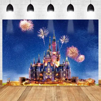 Disney Rüya Kale Zemin Çocuklar için Karikatür Parti Gece Sahne Doğum Günü Zemin Fantezi Arka Plan Havai Fişek Fotoğraf