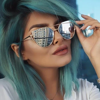 Yeni Moda Kedi Göz Güneş Kadınlar Lüks Marka Tasarım Ayna Lens Vintage Gözlükleri Gül Altın Metal UV400 óculos