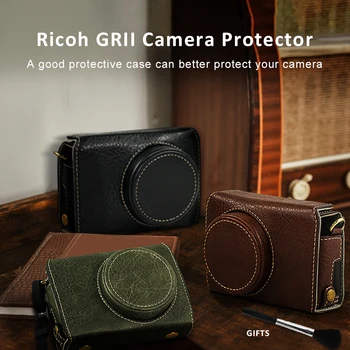 PU Kamera Çantası Çanta Koruyucu için Ricoh GR II GRII GR2 Alt Açılış Sürümü Omuz Askısı ile Retro Vintage Kılıf