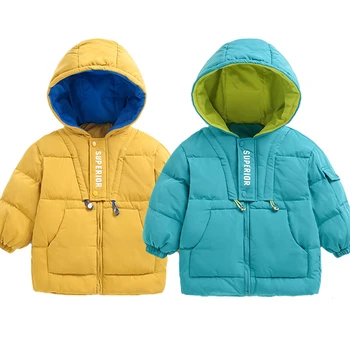 Erkek Kız Kalınlaşmak Kabanlar Yeni Sıcak Aşağı Ceketler Çocuk Giyim Kapşonlu Bebek Yastıklı Ceketler Mektubu Baskı Çocuk Moda Mont