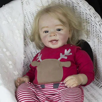 60CM Reborn Yürümeye Başlayan Prenses Bebek Kız Bebek Yannik sarı saç Güzel El Boyalı 3D Cilt Görünür Damarlar Köklü Saç
