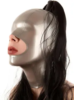 El yapımı Kadın lateks davlumbazlar Peruk Saç Özelleştirilmiş Geri Fermuar Fetiş Açık Ağız Kauçuk Maske