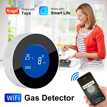 WiFi Sürümü Ev Mutfak Güvenlik Uzmanı Tuya App Doğal Gaz sızıntı alarmı Sensörü lcd ekran Ses Siren Yanıcı Gaz Dedektörü