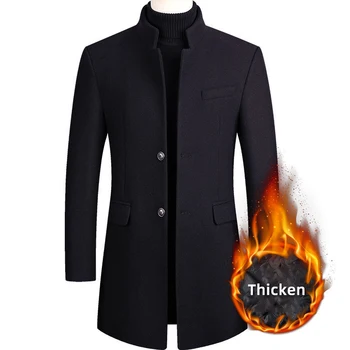 Erkek kış ceket Palto Tek Göğüslü Ceket Moda Düz Renk Trençkot Uzun Kollu Yün Karışımı Dış Giyim Rüzgarlık