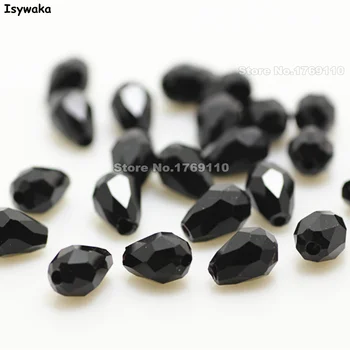 Isywaka 70 adet Siyah Renk 5 * 7mm Faceted Gözyaşı Boncuk Avusturya kristal boncuklar charm Cam Boncuk Gevşek ara boncuk Dıy Yapımı İçin