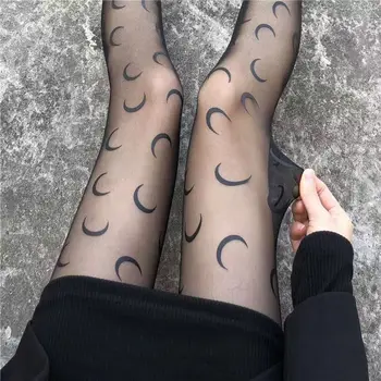 Ay Baskı Çorap Lolita Kadife Kesim Anti-kanca İpek Külotlu Çorap Seksi Ultra-ince Siyah Çorap JK Kız Tayt