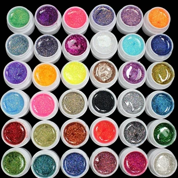 Yeni 36 Renkler Set Glitter Akrilik Toz UV Jel Oje Kapalı Islatın UV Jel Oluşturucu Renkli Jel Cila Tırnak Sanat Malzemeleri