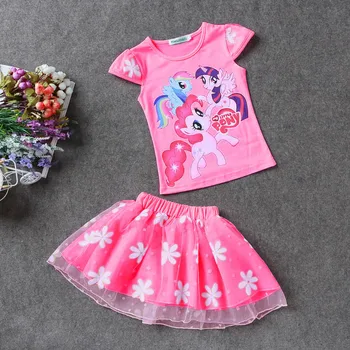 Çocuk Giyim Yaz Çocuk Kız Elbise Küçük Midilli T-Shirt + Tutu Etek 2 adet Bebek Kız Spor Takım Elbise Toddler Kız giyim setleri