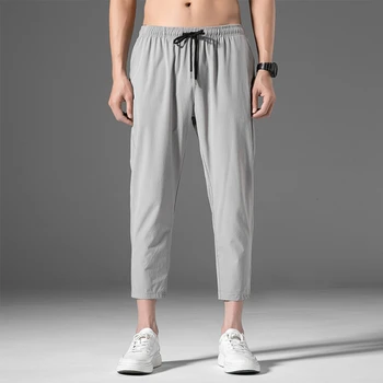 2021 Yeni Moda Erkekler Streç Düz Rahat pantolon spor pantolon Bel Bel Rahat Spor Pantolon Düz Renk Pantolon