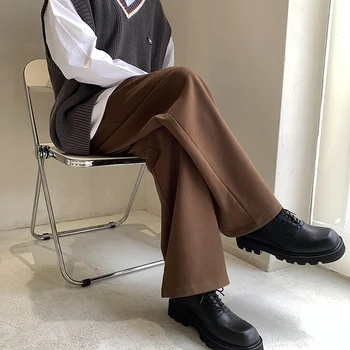 Bej Kahve Siyah Takım Elbise Pantolon Erkekler Moda Sosyal Erkek takım elbise pantalonları Güney Kore Gevşek Düz Pantolon Erkek Resmi Pantolon M-5XL