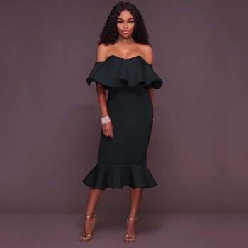 Slash Boyun Seksi Afrika Elbiseler 2021 Afrika Moda Fırfır İnce Fishtail Elbise Zarif Parti Femme Chic Vestidos Sıcak Satış