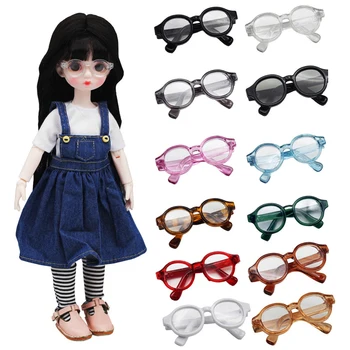 Yuvarlak Çerçeve BJD Bebek Plastik Gözlük 4.5 / 6.5 / 9cm Minyatür Gözlük Şeffaf Lens Gözlük Blythes, MSD SD, peluş EXO Bebek