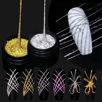 Yansıtıcı Glitter Gümüş Altın Hattı Çivi Sanat Manikür Çizim Boyama UV Jel Oje Çekme Tel Hattı Tırnak Örümcek Jel
