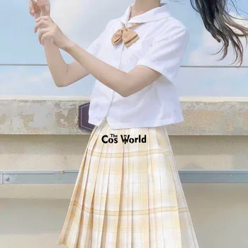 [Sarı Ördek] Japon Kızın Yaz Yüksek Bel Pilili Etekler Ekose Etekler JK okul üniforması Öğrenciler Bezleri