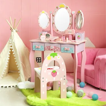 DokiToy Yeni Ahşap Aile Tuvalet Masası oyuncak seti çocuk Beyin Fırtınası kız Makyaj doğum günü hediyesi Ahşap Prenses 2022
