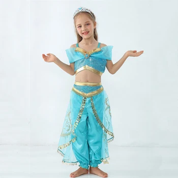 Kızlar Arap Prenses Kostüm Yasemin Elbise Çocuklar için Karnaval Çocuk Aladdin Lamba Fantezi Kıyafet Kız doğum günü partisi elbisesi Up