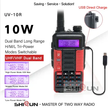 Baofeng UV 10R Profesyonel Walkie Talkie Yüksek Güç 10 W Dual Band 2 yönlü CB Ham Radyo 10 KM hf Telsiz VHF UHF BF UV-10R Yeni