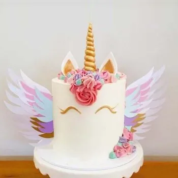 Unicorn Kanatları Düğün Pastası Topper Dekor Mariage Sevgililer Günü Dekorasyon Kanat Kek Topper Parti Malzemeleri Pişirme Aksesuarları