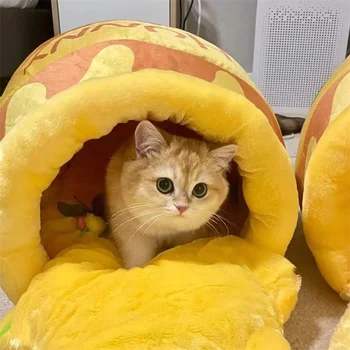 Sarı bal kavanozu Kedi Yatak bal kavanozu Şekli Yatak Sevimli Peluş Karikatür Sıcak Pet Yatak Kedi Evi Mat Yumuşak Pet Yuva Küçük Kediler Köpekler için