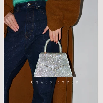 Dokulu Deri Çanta Kristal Parlak Rhinestone Elmas Kare Çanta Kadın Akşam el çantası Bling Çanta Omuz askılı çanta
