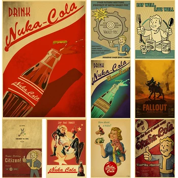 Fallout Oyun Serisi Retro Kraft kağıt afiş İçecek Nuka Cola Kuantum Yemek İyi Canlı İyi Çıkartmalar Bar Cafe için Ev Sanat Duvar Dekor