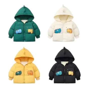 Kış Sıcak Ceket Bebek Erkek Pamuk Karikatür Dinozor Kalın Kapşonlu Artı Kadife Çocuk Kabanlar Palto çocuklar için doğum günü hediyesi
