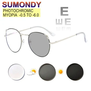SUMONDY Fotokromik Miyopi Gözlük - 0.5 ila-6 Kadın Erkek Kedi Kulaklar Alaşım Çerçeve Renksiz Optik Reçete Gözlük UF54