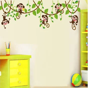 Çıkarılabilir vinil Maymun Yatak Odası Duvar Sticker Çıkartmaları Mural Jungle Kreş Maymun Çocuk Odası Decoartion Ev Dekor