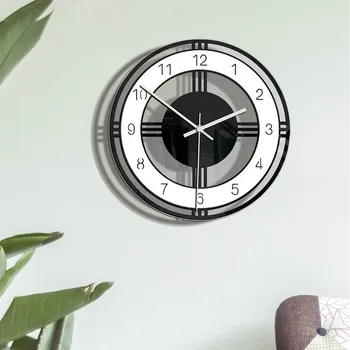 1 adet Yuvarlak Dial duvar Saati Ev Oturma Odası Yatak Odası Akrilik Metal Pointer Saat Basit Vintage Stil Dekorasyon Duvar Saati