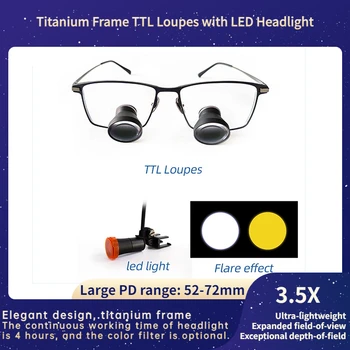 Titanyum Çerçeve TTL3. 5X Diş cerrahi Mercekleri Özelleştirilmiş PD Aralığı 52-72mm LED Far İle Ücretsiz Kargo