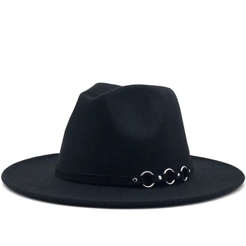 Basit Yün Fedora Sıcak Caz Şapka Chapeau Femme feutre Panaman şapka yüzük Keçe Kadın fötr şapkalar Kemer ıle Vintage Fötr Kapaklar