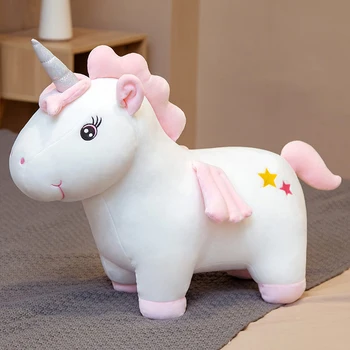 Huggable Güzel Kawaii tek boynuzlu at pelüş oyuncak Şişman At Bebek Sevimli Hayvan Dolması Yumuşak Yastık Çocuk Oyuncakları Kız Arkadaşı İçin doğum günü hediyesi