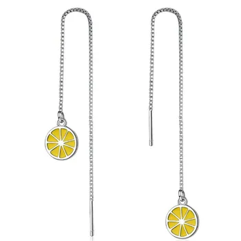 Tatlı Taze Sarı Limon Kişilik Gümüş Kaplama Takı Uzun Püskül Mizaç Epoksi Meyve Dangle Küpe XZE255
