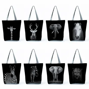 Sevimli Hayvan Elk Fil Moda Baskılı Çanta Yüksek Kapasiteli Çevre Dostu Alışveriş Çantası İçin Özelleştirilebilir Okul Öğretmen hediye çantası