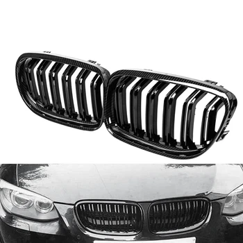 Araba Karbon Fiber Parlak Siyah Çift Çıta araç ön ızgarası ızgara-BMW E90 E91 LCI 3 Serisi 2009-2011