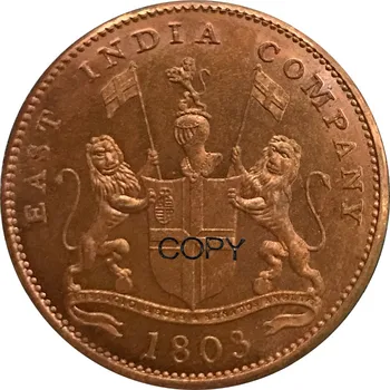 Hindistan İngiliz Madras Başkanlığı 20 Nakit 1803 Kırmızı Bakır Kopya Para Düz Kenar