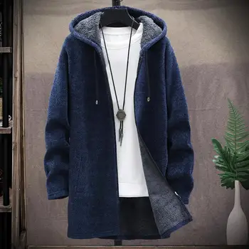2021 Sıcak Yeni M-3XL Kış/Sonbahar erkek Ceket Slim Fit Örgü Uzun Kollu Peluş Astar Kazak Fermuar Örme Ceket Hırka