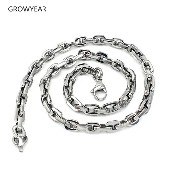 gümüş renk yuvarlak dikdörtgen bağlantılı paslanmaz Çelik tıknaz zincir kolye kadın moda takı